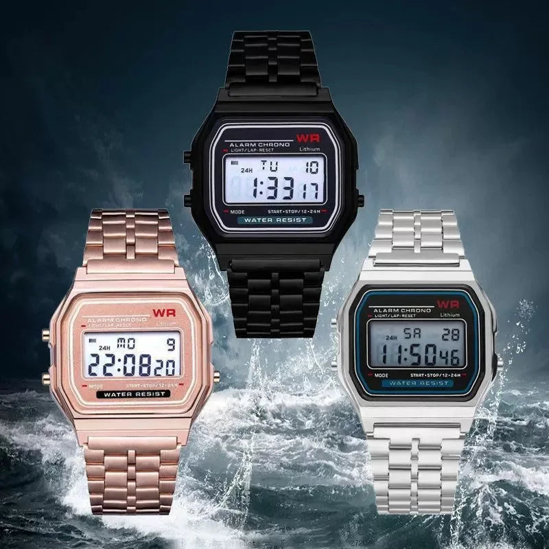 Multifunction LED Digital Sports Wrist Watch Steel Strap for Men And Women Business Electronic Clock