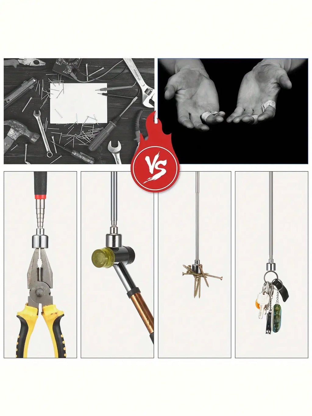 Retractable Magnet Pickup Tool For Hard-To-Reach Places Telescopic Magnetic Iron Suction Rod with LED Light Metal Pick-up Tool DIY Strong Magnetic Metal Screw Suction Rod Pick-up Tools