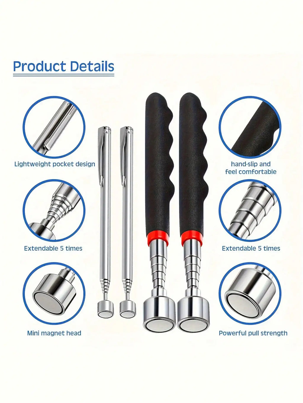 Retractable Magnet Pickup Tool For Hard-To-Reach Places Telescopic Magnetic Iron Suction Rod with LED Light Metal Pick-up Tool DIY Strong Magnetic Metal Screw Suction Rod Pick-up Tools